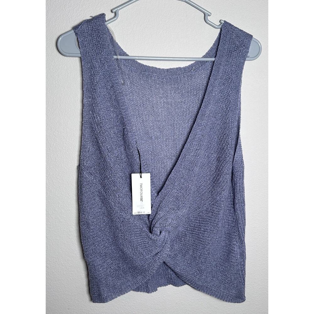 NWT Be Cool blue purple knit crochet womens tank top knot vest size medium large - Picture 3 of 6
